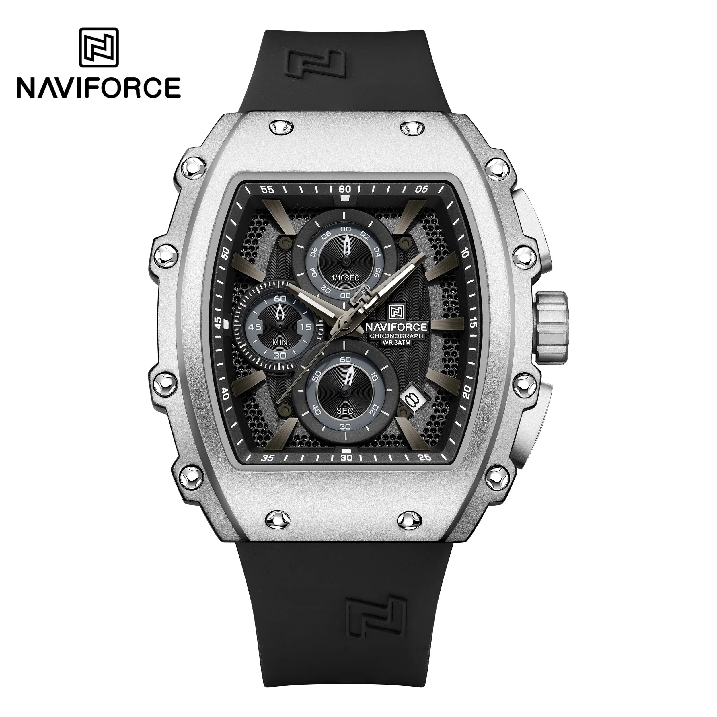 NAVIFORCE 8070 Men's Chronograph Watch - Waterproof Sport Watch with Luminous Hands, Silicone Strap, Calendar, Luxury Fashion Wristwatch