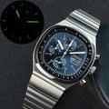 Hruodland F022 Retro Chronograph Watch for Men - Sapphire Crystal Glass, Stainless Steel, Blue Sunray Dial, Japanese Quartz Movement