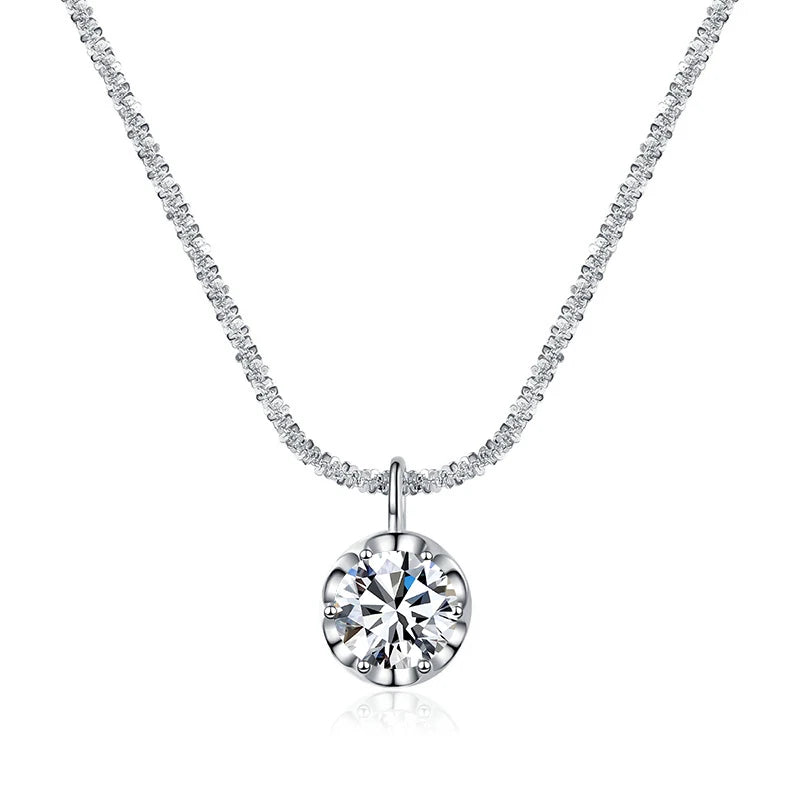 NeeTim 2 Carat Moissanite Pendant Necklace - D Color VVS1, S925 Sterling Silver, with Certificate, Elegant Wedding & Party Jewelry for Women