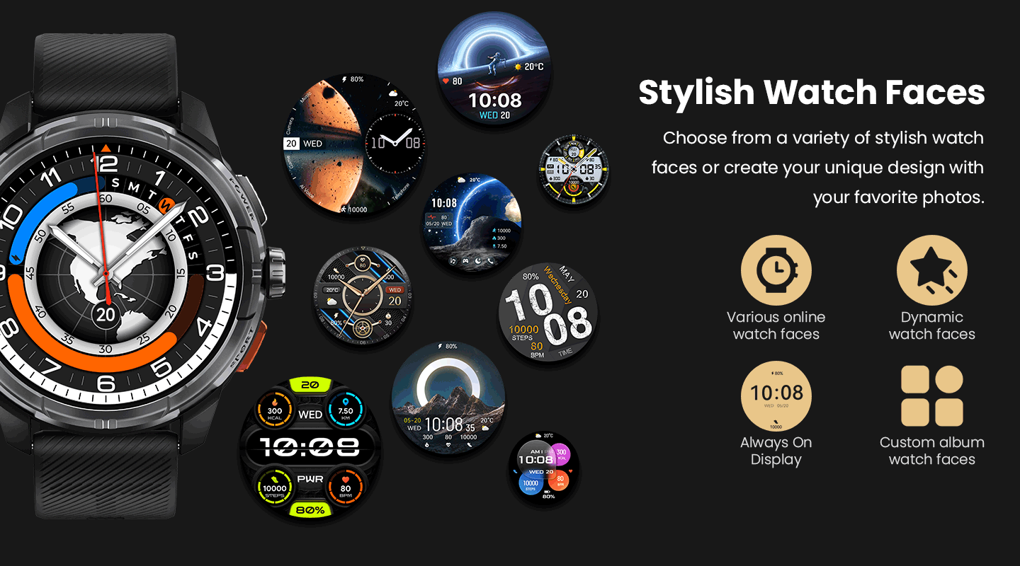 HAYLOU Solar Ultra GPS Smartwatch - 1.6" AMOLED, Built-in GPS, 5ATM Waterproof, Bluetooth Calling, 170+ Sports Modes, 22-Day Battery