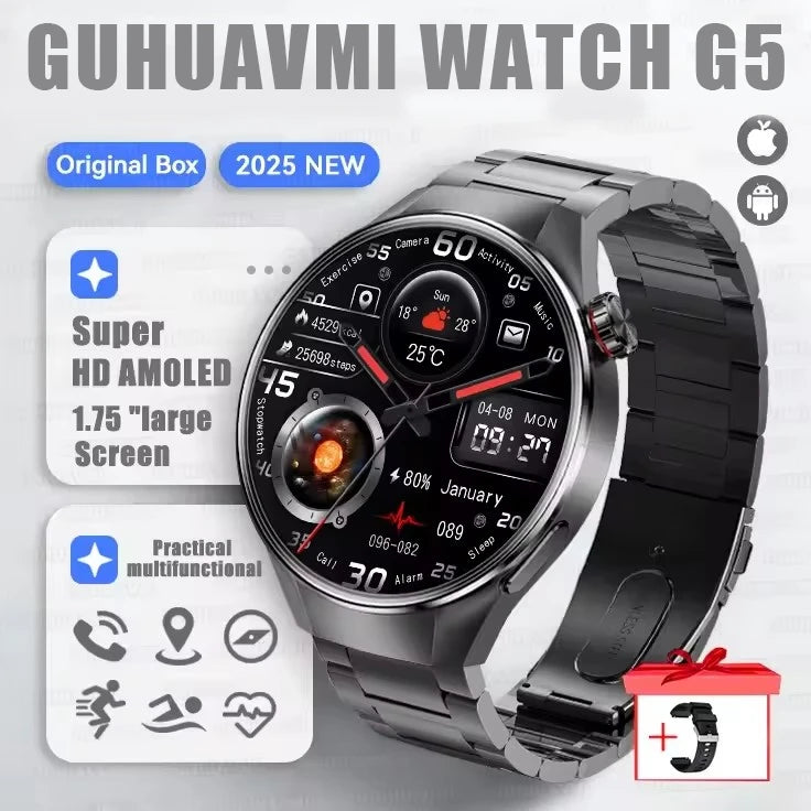 GUHUAVMI 1.75" AMOLED Smartwatch with GPS & Bluetooth Calling - IP68 Waterproof, 100+ Sports Modes, Heart Rate/SpO2 Monitor, 7-Day Battery