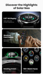HAYLOU Solar Neo Smart Watch - Bluetooth Calling, 30-Day Battery, IP68 Waterproof, 127 Sports Modes, 24/7 Health Monitor, 1.53" HD Display