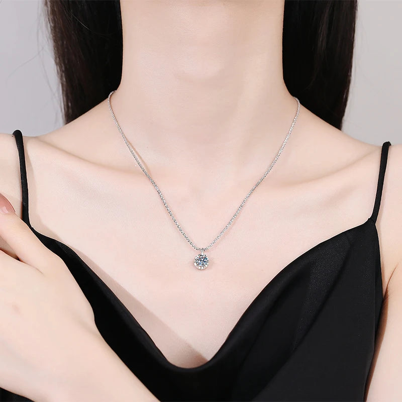 NeeTim 2 Carat Moissanite Pendant Necklace - D Color VVS1, S925 Sterling Silver, with Certificate, Elegant Wedding & Party Jewelry for Women
