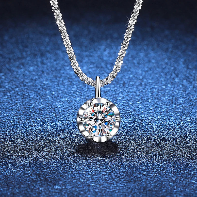 NeeTim 2 Carat Moissanite Pendant Necklace - D Color VVS1, S925 Sterling Silver, with Certificate, Elegant Wedding & Party Jewelry for Women