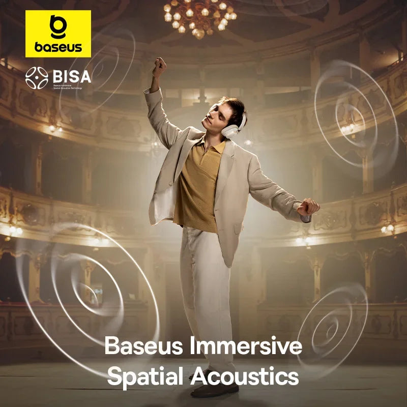 Baseus Bowie H1s Wireless Headphones - Bluetooth 5.4 with 46dB Hybrid ANC, 120H Playtime, Hi-Res Spatial Audio, 0.06s Low Latency, Foldable Over-Ear Headset