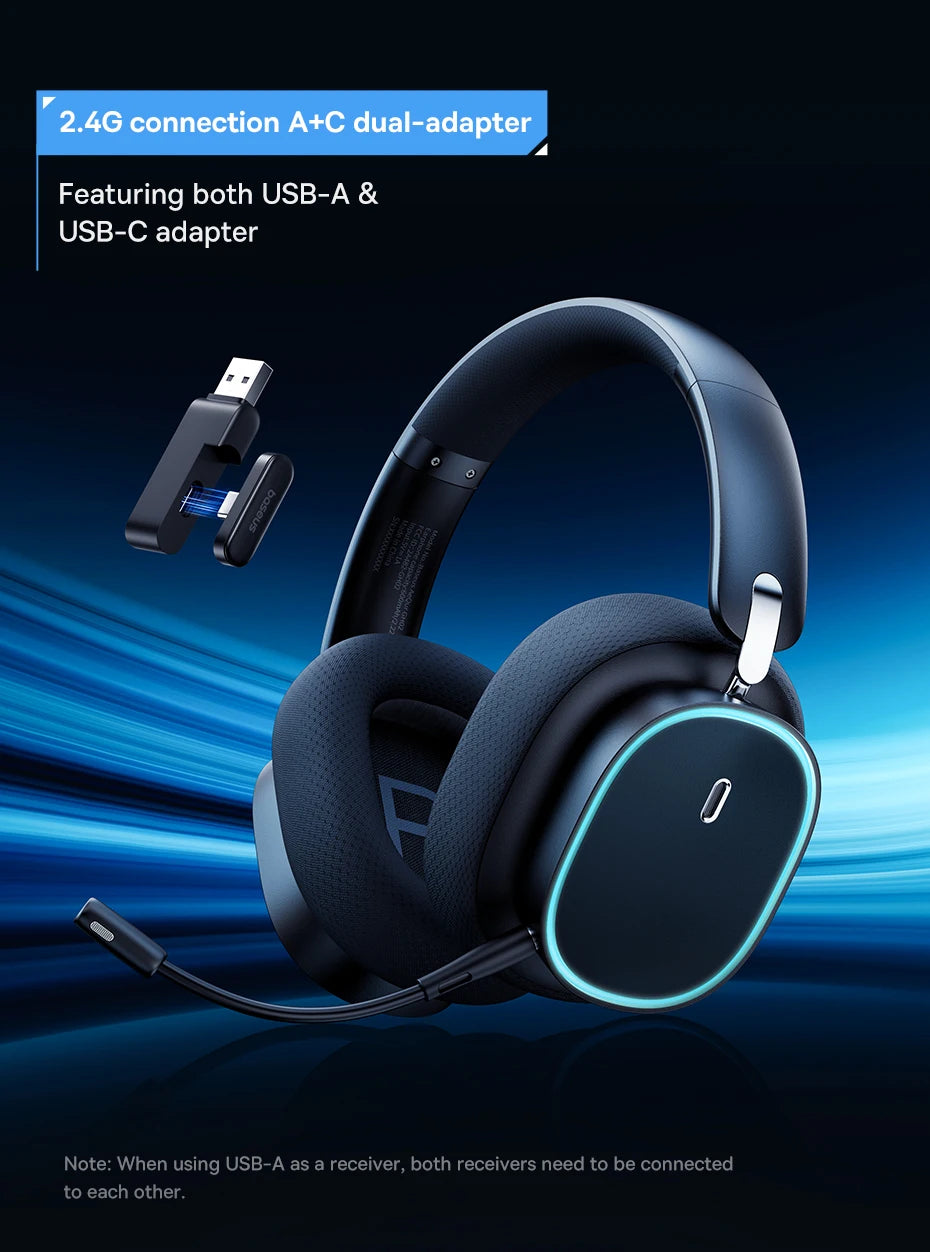 Baseus AeQur GH02 Gaming Wireless Headphones - Triple Mode 2.4G/Bluetooth 5.3/Wired, 40H Playtime, Chatmix, 4-Speaker Driver, App Control