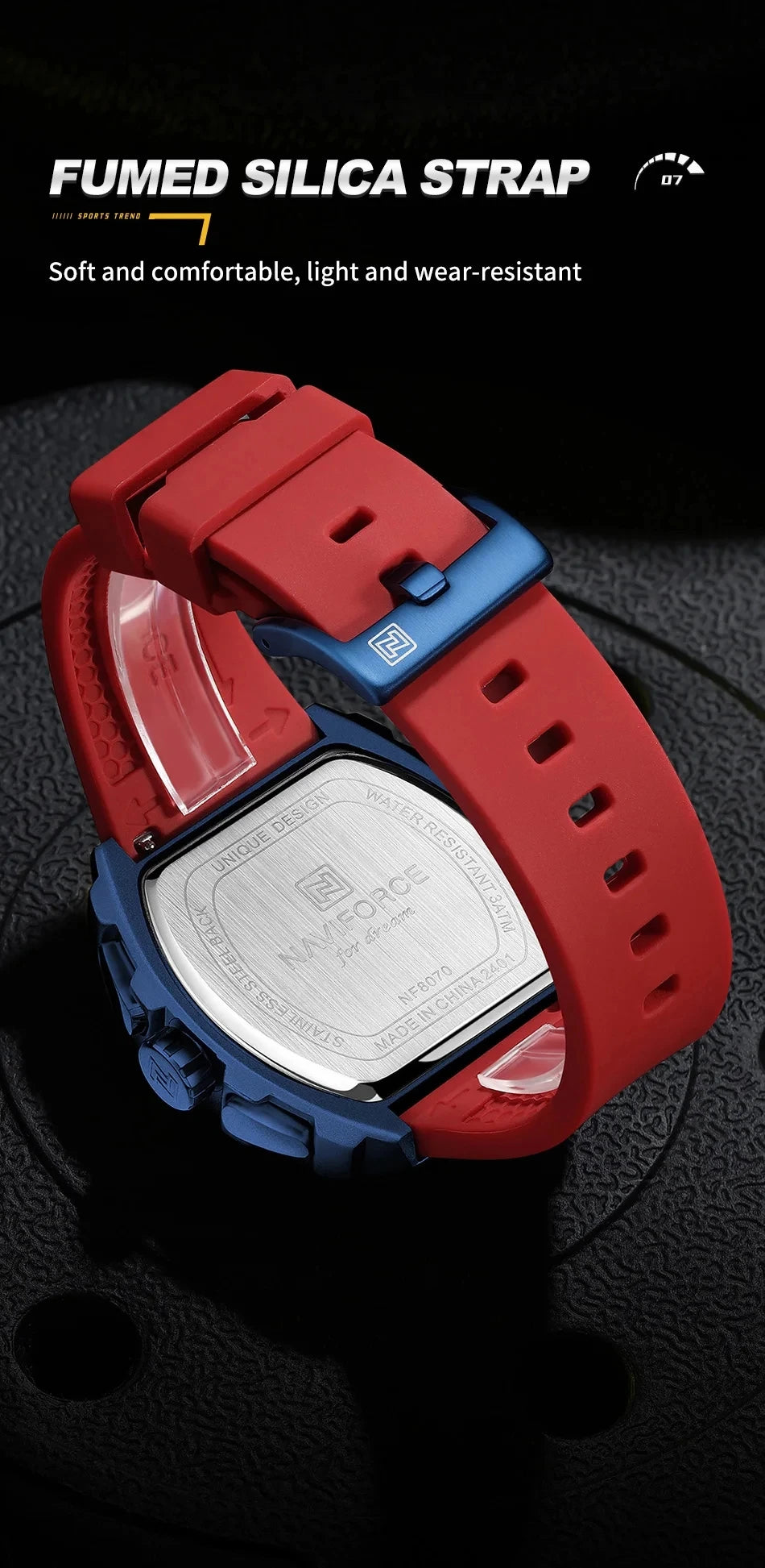 NAVIFORCE 8070 Men's Chronograph Watch - Waterproof Sport Watch with Luminous Hands, Silicone Strap, Calendar, Luxury Fashion Wristwatch