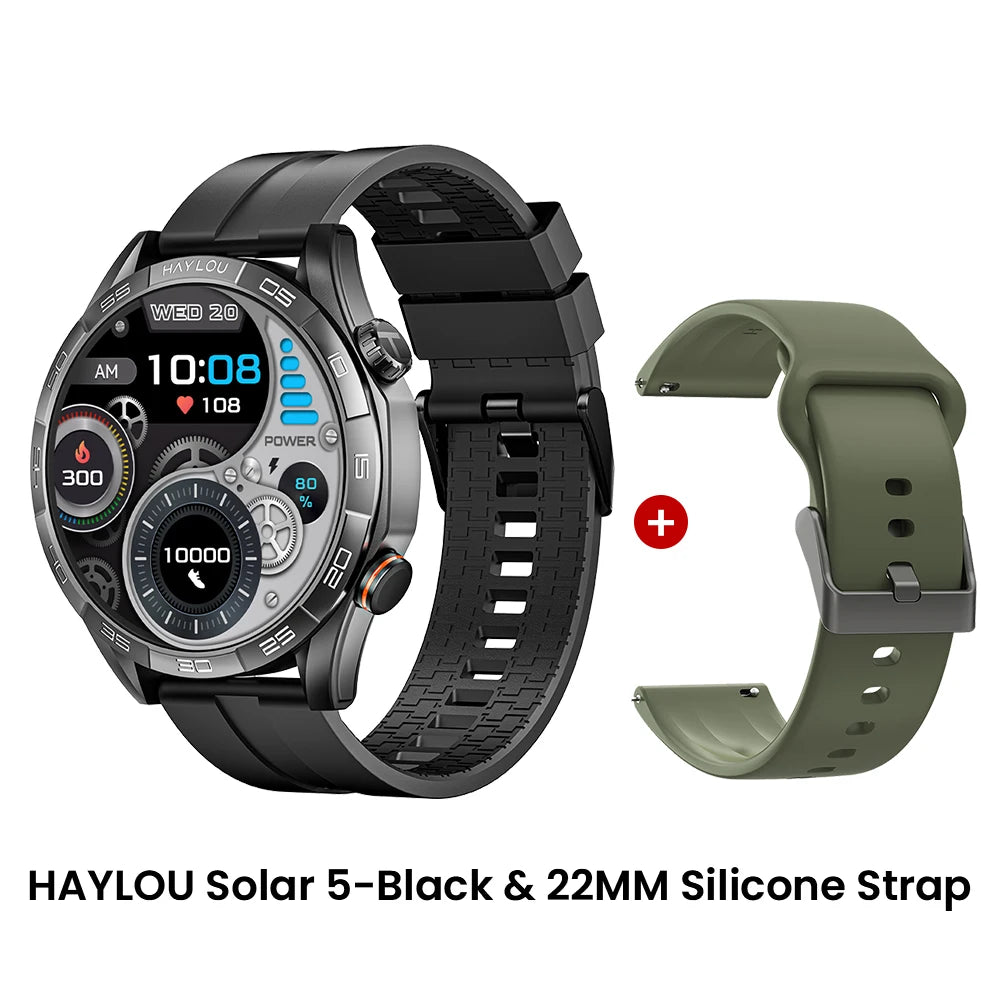 HAYLOU Solar 5 Smart Watch with Bluetooth Calling - 1.58" AMOLED 60Hz Display, 40-Day Battery, 100+ Sports Modes, 24/7 Health Monitor, IP68 Waterproof