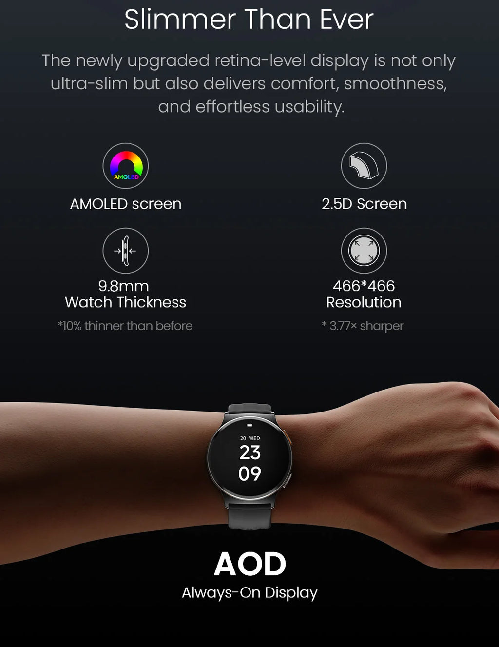 HAYLOU Solar Lite 2 Smartwatch - 1.43" AMOLED 60Hz, Bluetooth 5.4 Calling, 17-Day Battery, 150+ Sports Modes, 24/7 Health Monitor