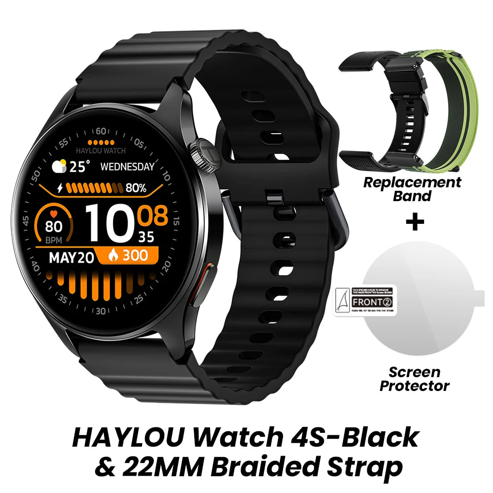 HAYLOU Watch 4S GPS Smartwatch - 1.43" AMOLED, 5-Satellite Positioning, Bluetooth Calling, 120+ Sports Modes, 18-Day Battery, Rotating Crown