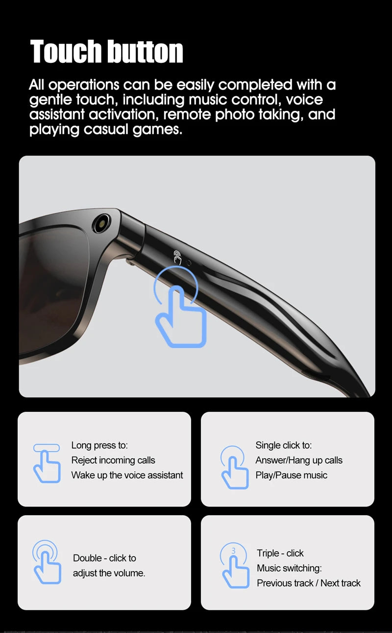 XMSJ 4K AI Smart Glasses - Bluetooth Calling, Voice Assistant, Photochromic Lenses, HD Camera, Music Player & Real-Time Translation