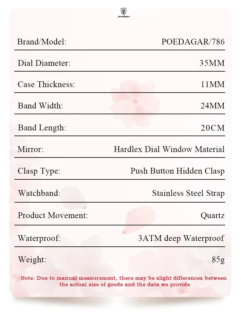 POEDAGAR Women's Watch with Date & Week Display - Waterproof Stainless Steel Luminous Dress Watch, Elegant Business Quartz Watch