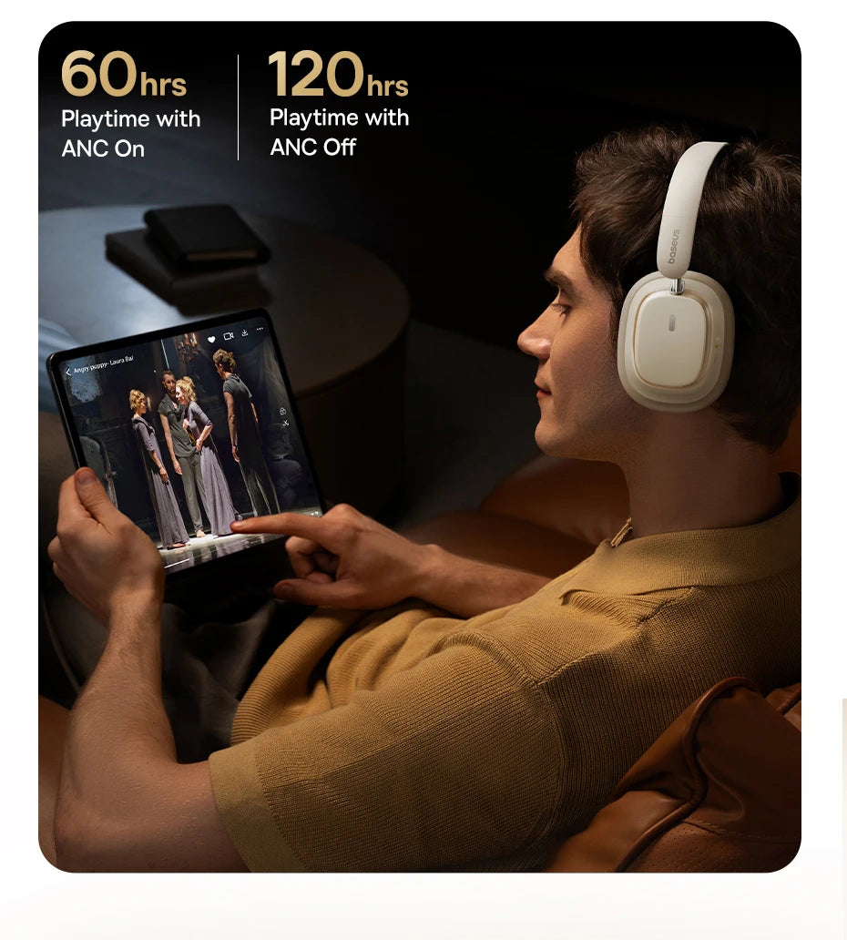 Baseus Bowie H1s Wireless Headphones - Bluetooth 5.4 with 46dB Hybrid ANC, 120H Playtime, Hi-Res Spatial Audio, 0.06s Low Latency, Foldable Over-Ear Headset