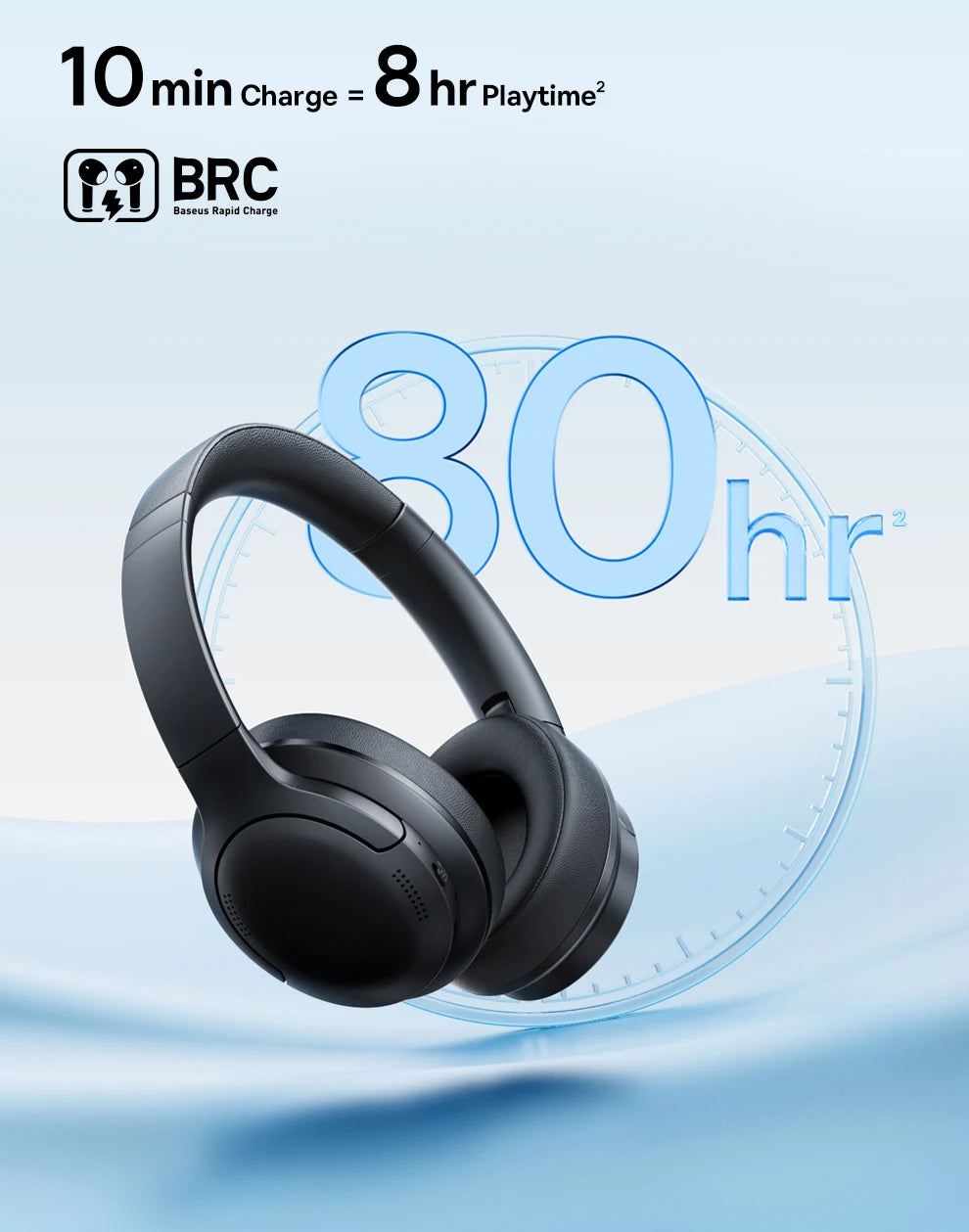 Baseus BH1 Lite Wireless Headphones - Bluetooth 6.0, 80H Playtime, Super Bass, ENC Clear Call, Lightweight Over-Ear Headset with Dual Connect