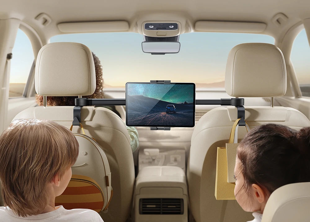 Joyroom Car Tablet Holder with Extension Arm - Adjustable Headrest Mount for Back Seat, Fits iPad Pro 13", Galaxy Tab, 4.7-13" Devices