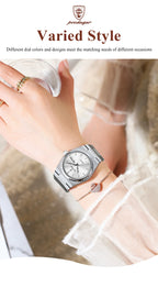 POEDAGAR Women's Watch with Date & Week Display - Waterproof Stainless Steel Luminous Dress Watch, Elegant Business Quartz Watch