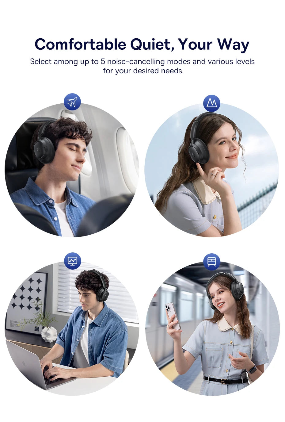 Baseus Bowie H1s Wireless Headphones - Bluetooth 5.4 with 46dB Hybrid ANC, 120H Playtime, Hi-Res Spatial Audio, 0.06s Low Latency, Foldable Over-Ear Headset