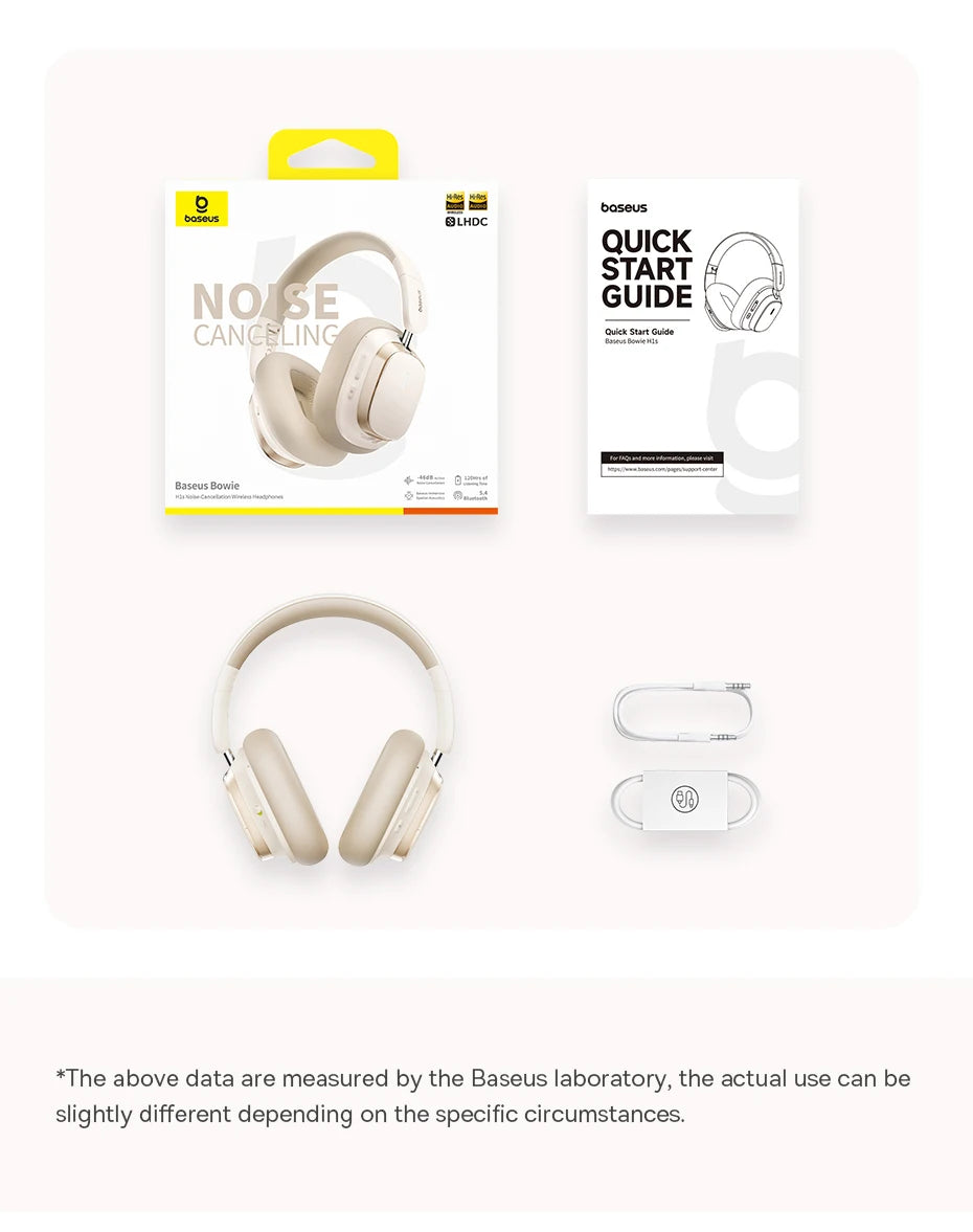 Baseus Bowie H1s Wireless Headphones - Bluetooth 5.4 with 46dB Hybrid ANC, 120H Playtime, Hi-Res Spatial Audio, 0.06s Low Latency, Foldable Over-Ear Headset