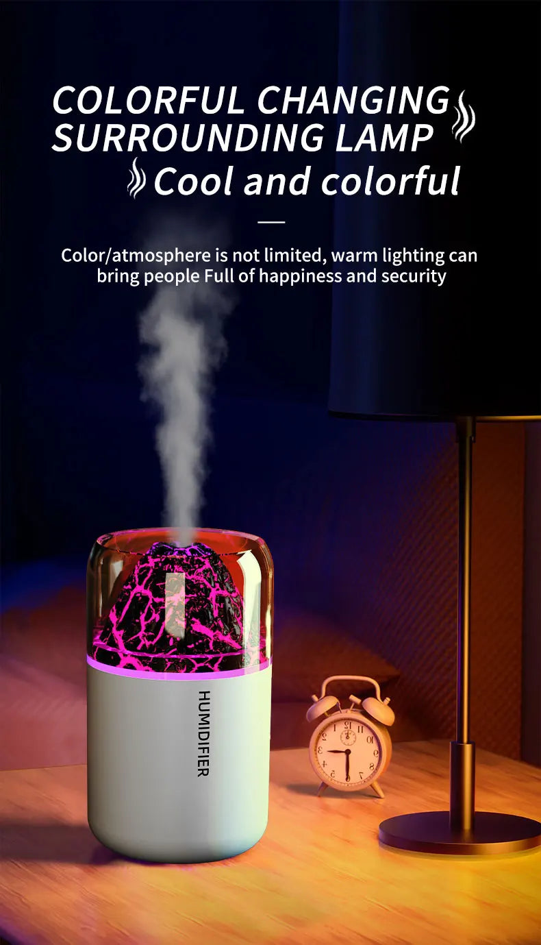 Volcanic Rock LED Mood Lamp with Humidifier & Aromatherapy Diffuser - USB-Powered for Bedroom, Car, Desk | Relaxing Color Changing Night Light Gift