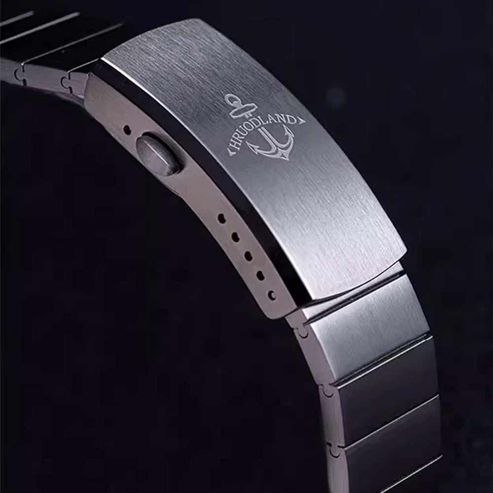 Hruodland F022 Retro Chronograph Watch for Men - Sapphire Crystal Glass, Stainless Steel, Blue Sunray Dial, Japanese Quartz Movement