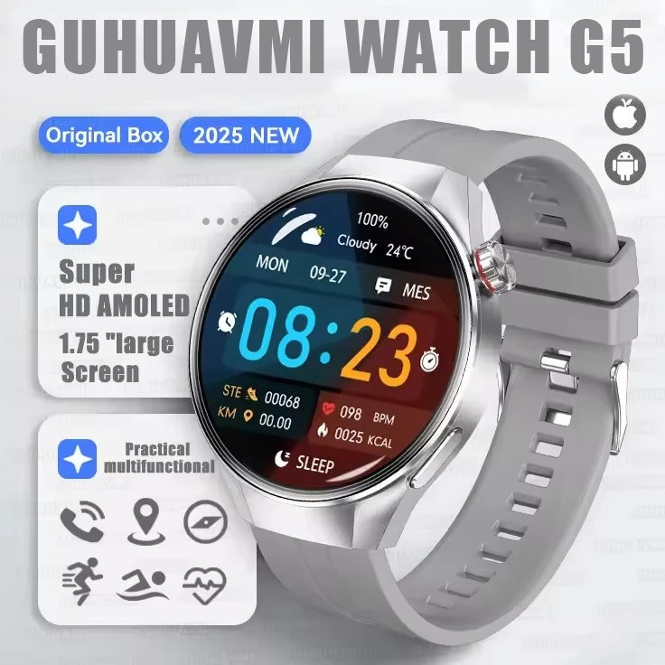 GUHUAVMI 1.75" AMOLED Smartwatch with GPS & Bluetooth Calling - IP68 Waterproof, 100+ Sports Modes, Heart Rate/SpO2 Monitor, 7-Day Battery