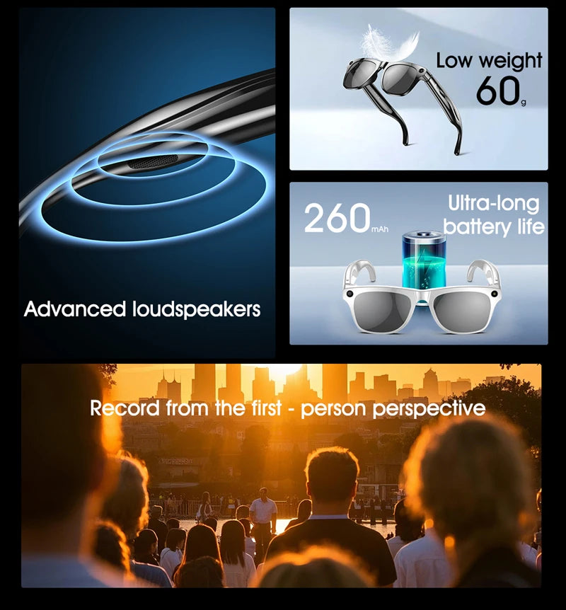 XMSJ 4K AI Smart Glasses - Bluetooth Calling, Voice Assistant, Photochromic Lenses, HD Camera, Music Player & Real-Time Translation