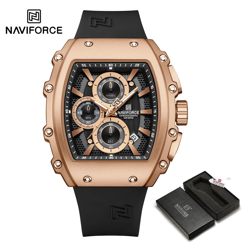 NAVIFORCE 8070 Men's Chronograph Watch - Waterproof Sport Watch with Luminous Hands, Silicone Strap, Calendar, Luxury Fashion Wristwatch