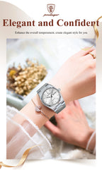 POEDAGAR Women's Watch with Date & Week Display - Waterproof Stainless Steel Luminous Dress Watch, Elegant Business Quartz Watch