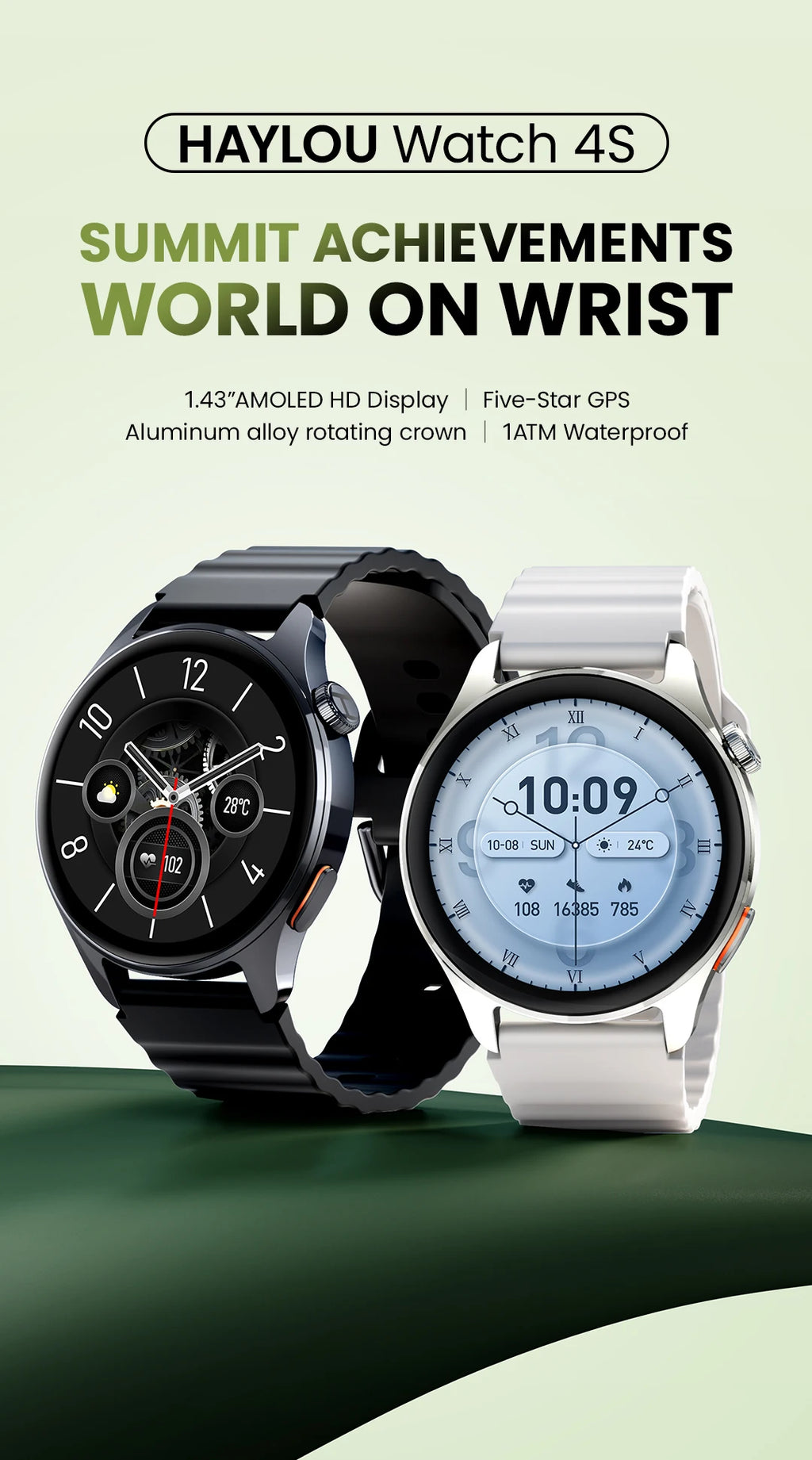 HAYLOU Watch 4S GPS Smartwatch - 1.43" AMOLED, 5-Satellite Positioning, Bluetooth Calling, 120+ Sports Modes, 18-Day Battery, Rotating Crown