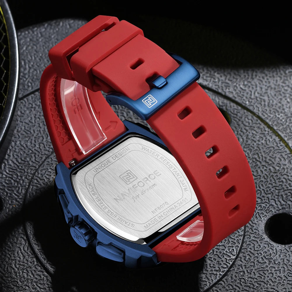NAVIFORCE 8070 Men's Chronograph Watch - Waterproof Sport Watch with Luminous Hands, Silicone Strap, Calendar, Luxury Fashion Wristwatch