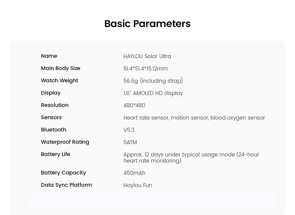 HAYLOU Solar Ultra GPS Smartwatch - 1.6" AMOLED, Built-in GPS, 5ATM Waterproof, Bluetooth Calling, 170+ Sports Modes, 22-Day Battery