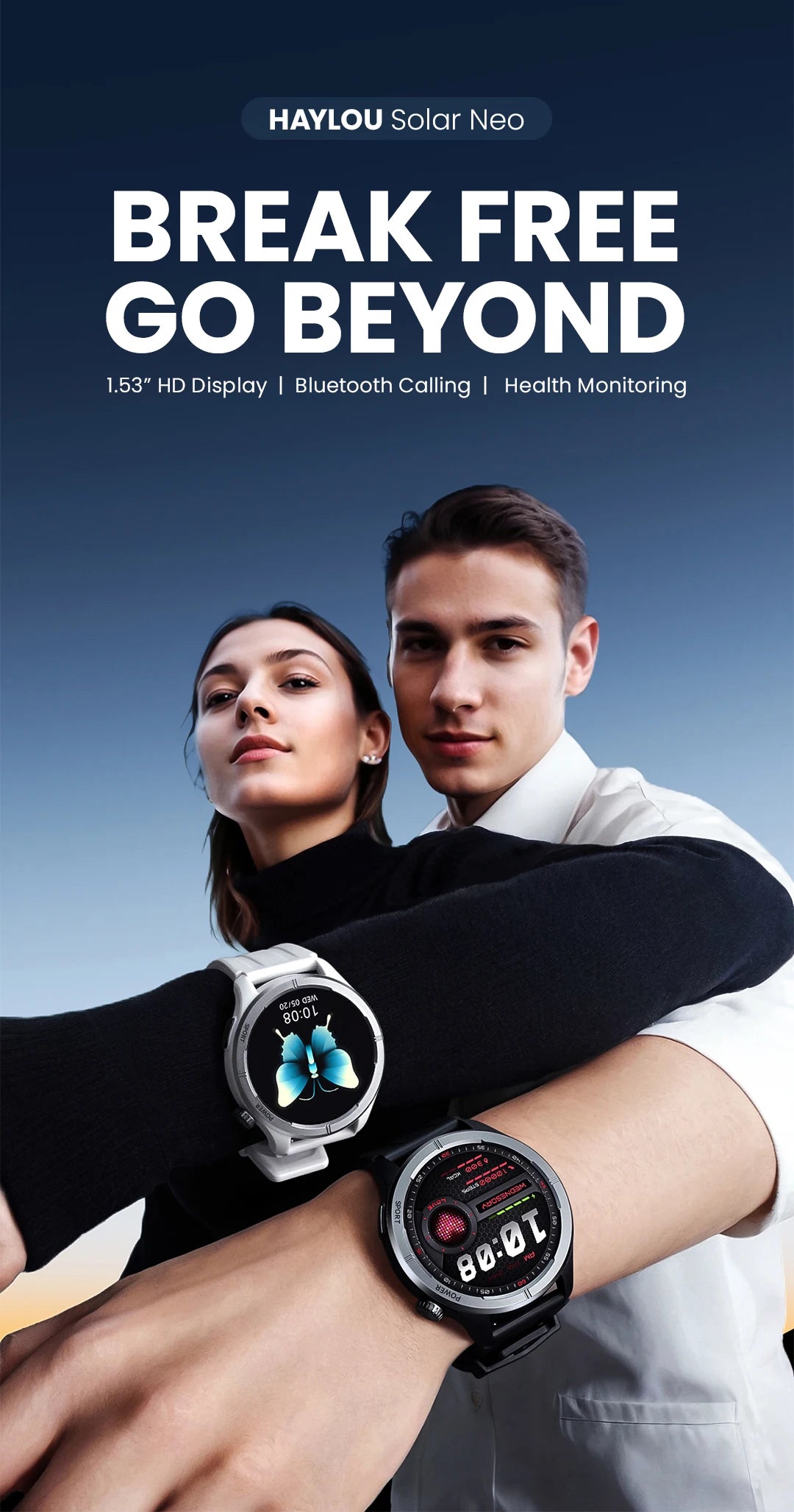 HAYLOU Solar Neo Smart Watch - Bluetooth Calling, 30-Day Battery, IP68 Waterproof, 127 Sports Modes, 24/7 Health Monitor, 1.53" HD Display