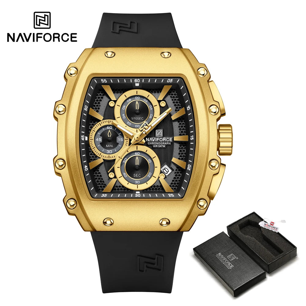 NAVIFORCE 8070 Men's Chronograph Watch - Waterproof Sport Watch with Luminous Hands, Silicone Strap, Calendar, Luxury Fashion Wristwatch