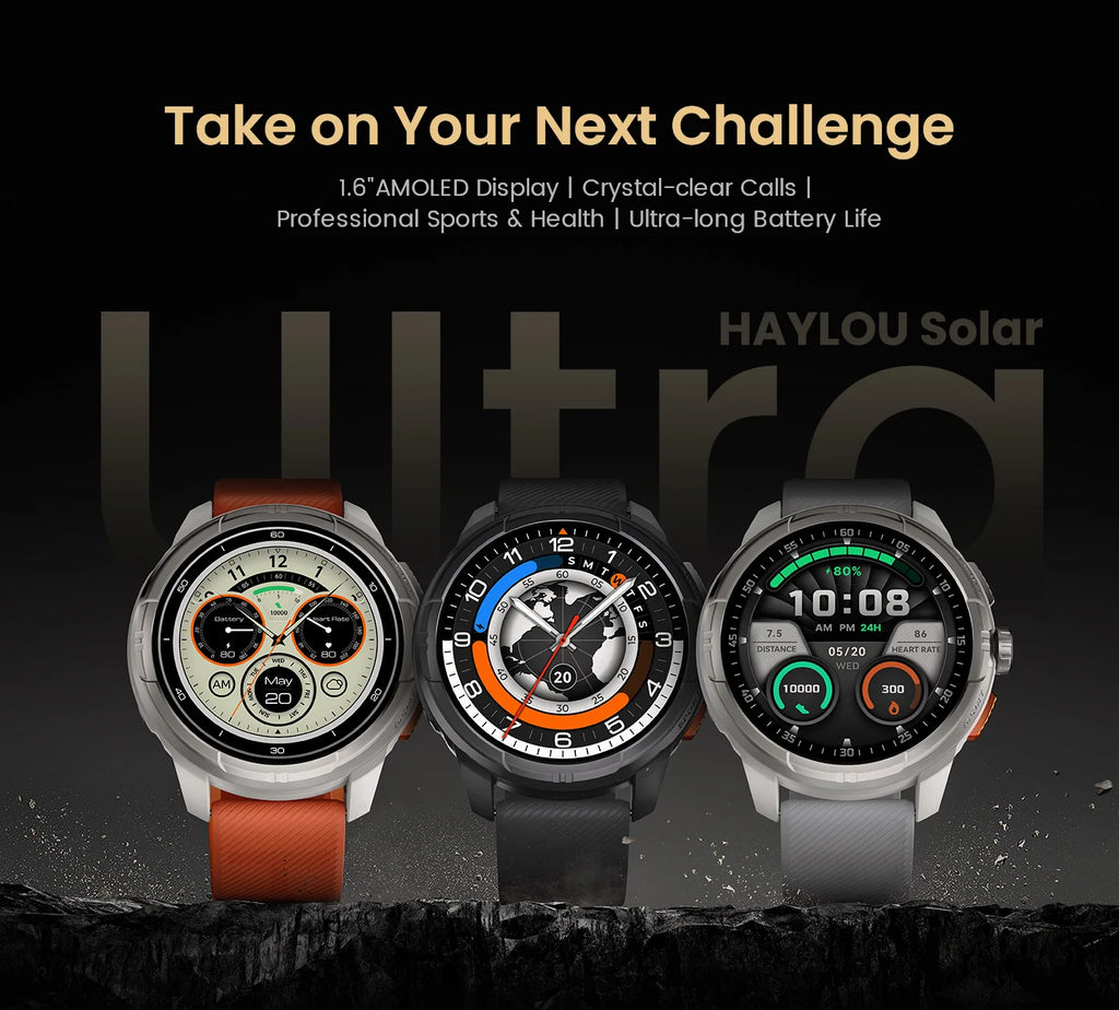 HAYLOU Solar Ultra GPS Smartwatch - 1.6" AMOLED, Built-in GPS, 5ATM Waterproof, Bluetooth Calling, 170+ Sports Modes, 22-Day Battery