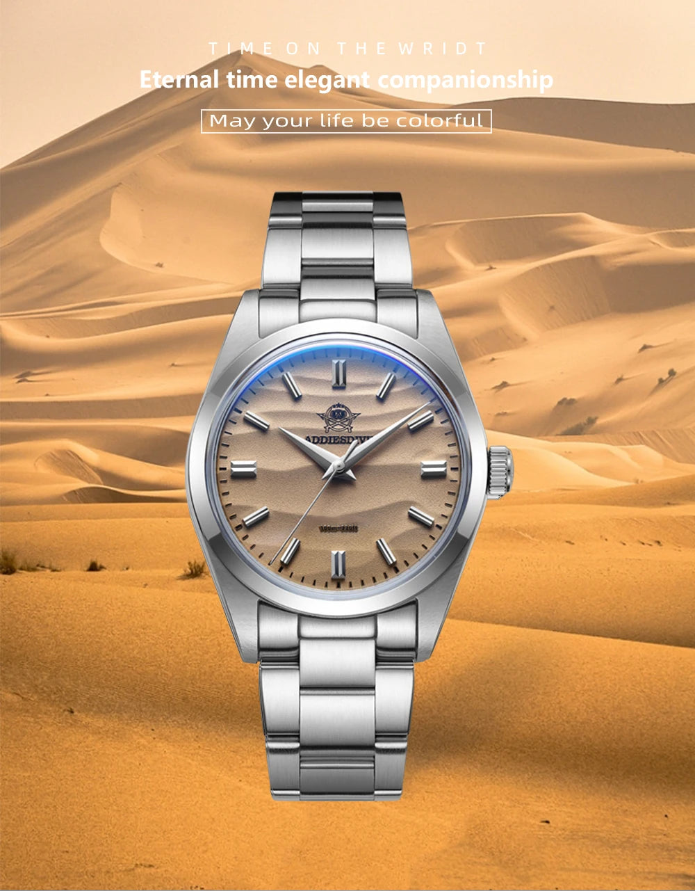 ADDIESDIVE AD2030 Men's Quartz Watch - 36mm 316L Stainless Steel, 100M Waterproof, Sand Dial, AR Coated Dome Glass, Dive-Style Watch