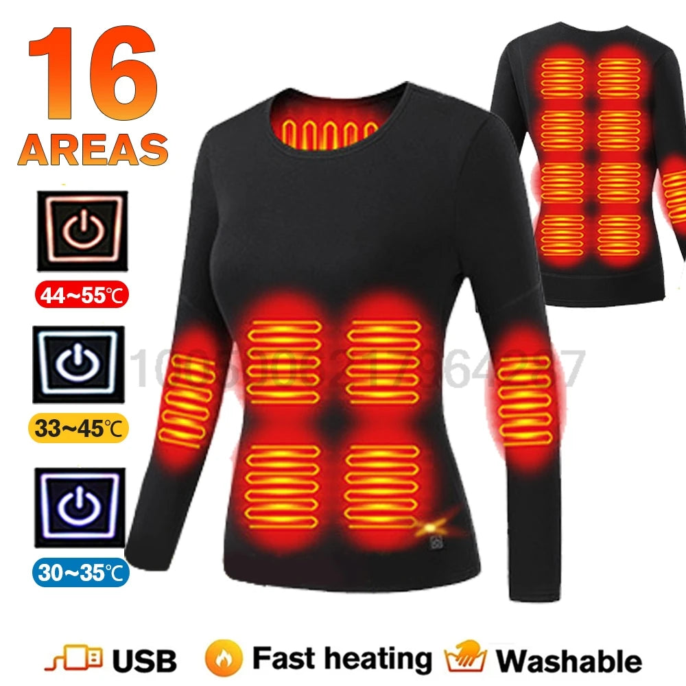 MCDV USB Heated Jacket & Thermal Underwear Set for Men & Women - Electric Heating Vest with Adjustable Temperature for Winter Sports, Outdoor Activities