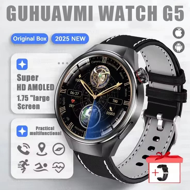 GUHUAVMI 1.75" AMOLED Smartwatch with GPS & Bluetooth Calling - IP68 Waterproof, 100+ Sports Modes, Heart Rate/SpO2 Monitor, 7-Day Battery