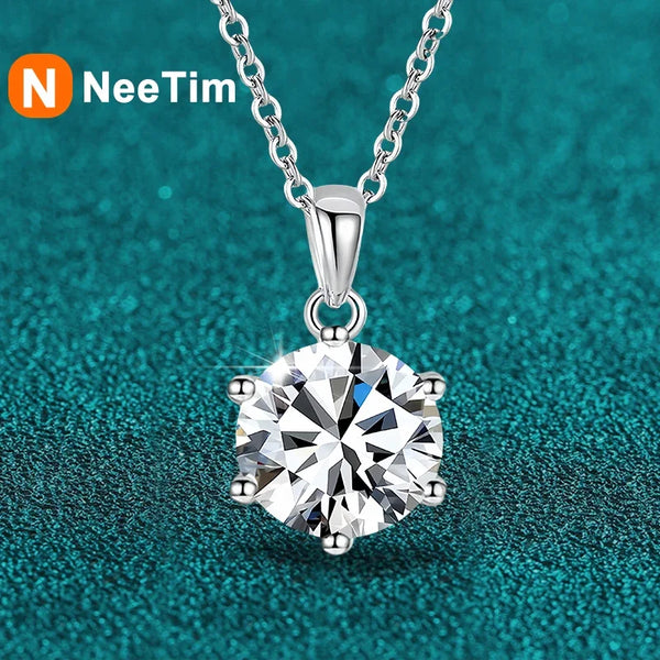 NeeTim 10mm 4ct D Color VVS1 Moissanite Pendant Necklace for Women, 925 Sterling Silver Lab Diamond with Gold Plated Wedding Party Jewelry