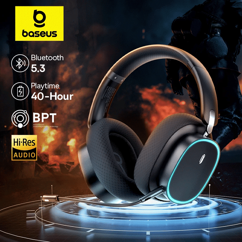 Baseus AeQur GH02 Gaming Wireless Headphones - Triple Mode 2.4G/Bluetooth 5.3/Wired, 40H Playtime, Chatmix, 4-Speaker Driver, App Control