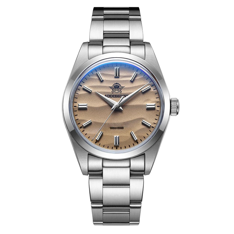 ADDIESDIVE AD2030 Men's Quartz Watch - 36mm 316L Stainless Steel, 100M Waterproof, Sand Dial, AR Coated Dome Glass, Dive-Style Watch