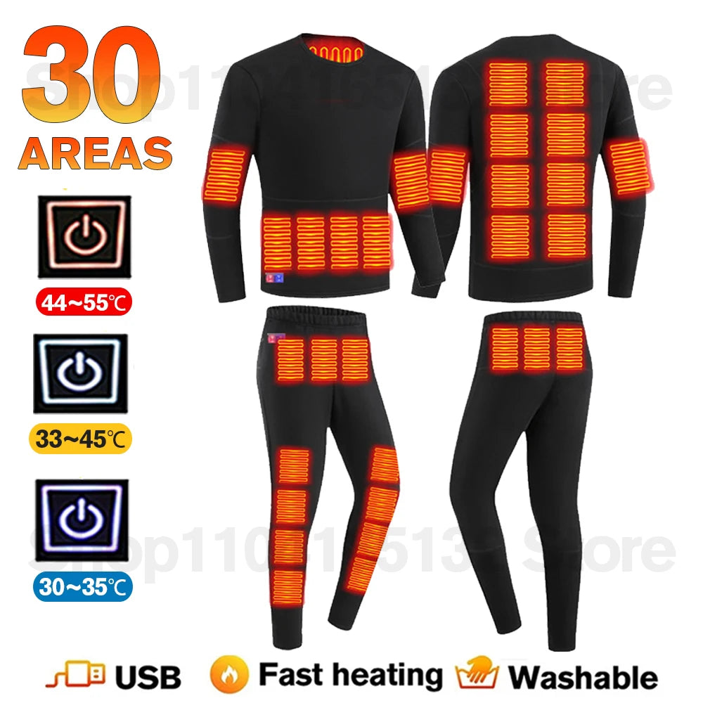 MCDV USB Heated Jacket & Thermal Underwear Set for Men & Women - Electric Heating Vest with Adjustable Temperature for Winter Sports, Outdoor Activities