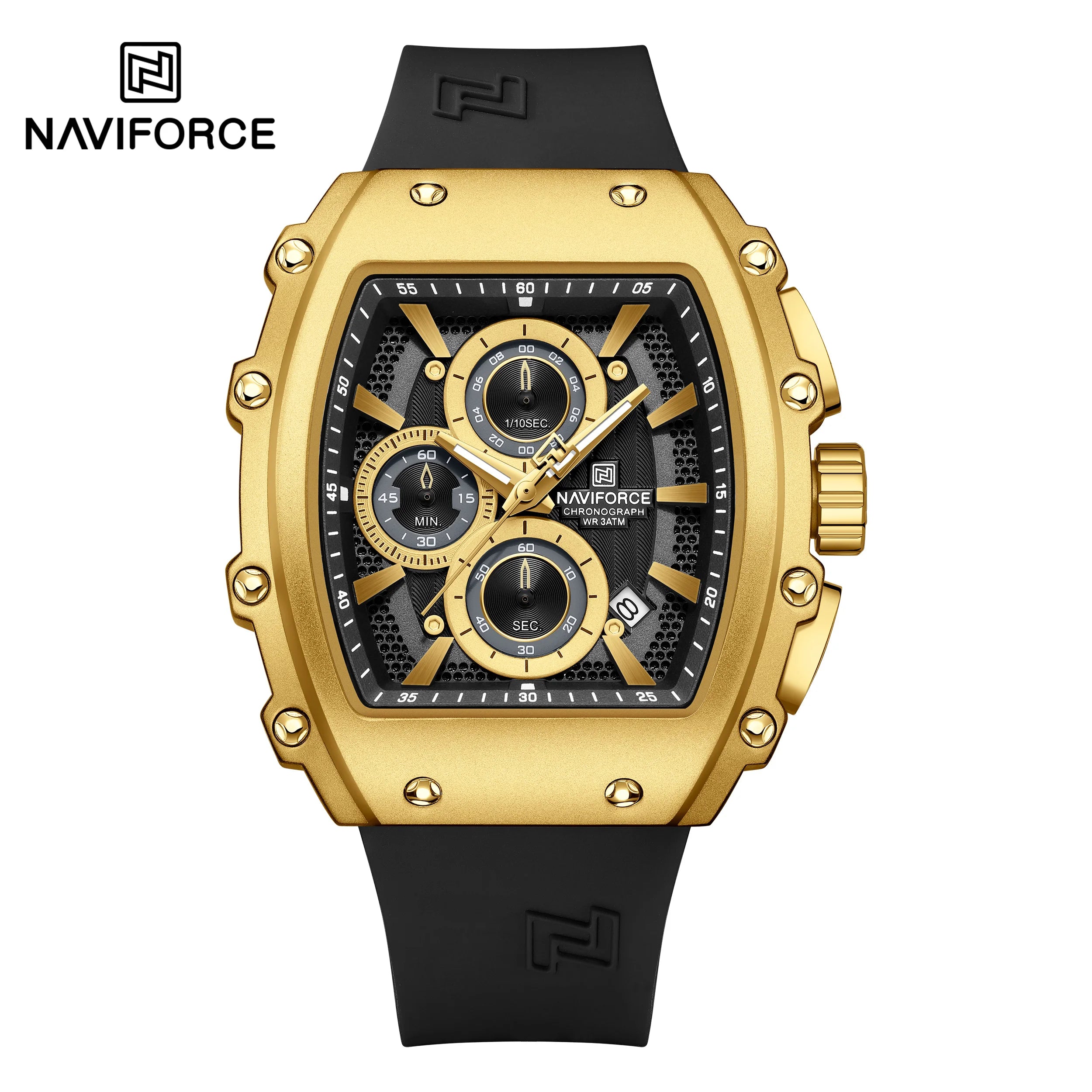NAVIFORCE 8070 Men's Chronograph Watch - Waterproof Sport Watch with Luminous Hands, Silicone Strap, Calendar, Luxury Fashion Wristwatch