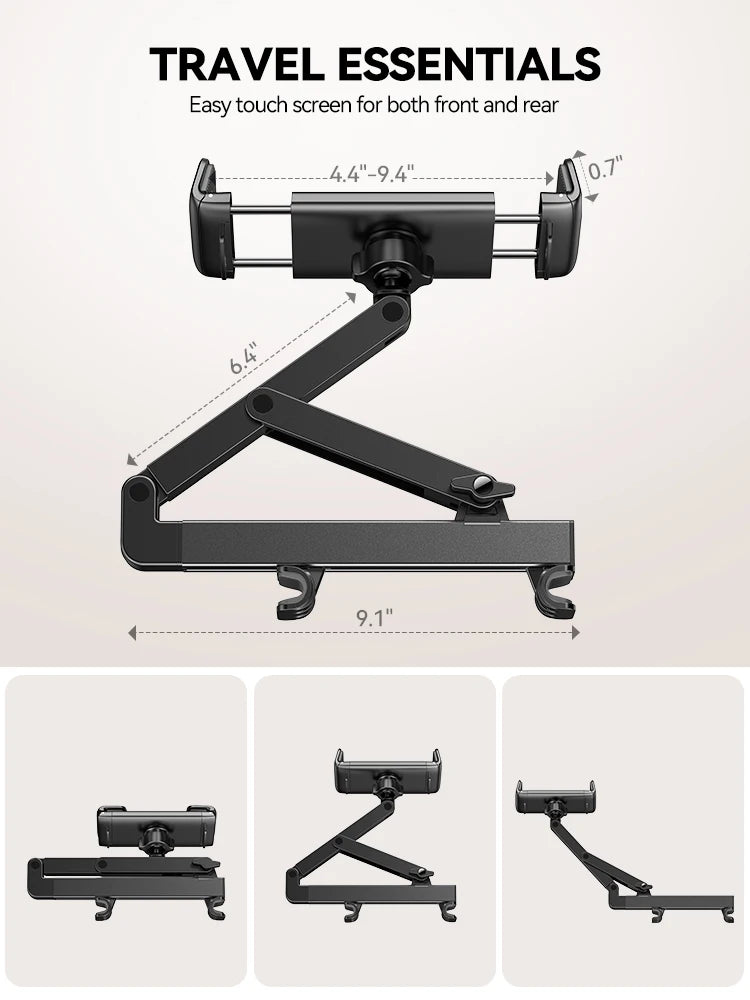 Joyroom Car Headrest Tablet Holder - Adjustable 3-in-1 Backseat Mount for iPad, Phones & Tablets 4.7"-12.9", Foldable & Stable