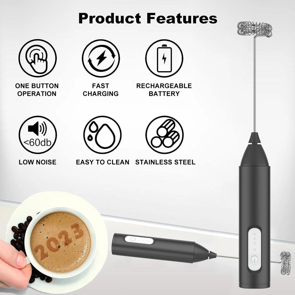 JIZHOU USB Rechargeable Milk Frother - Handheld Electric Frother with 3 Speeds, 11000 RPM, Mini Foam Maker for Coffee, Latte, Matcha & Eggs