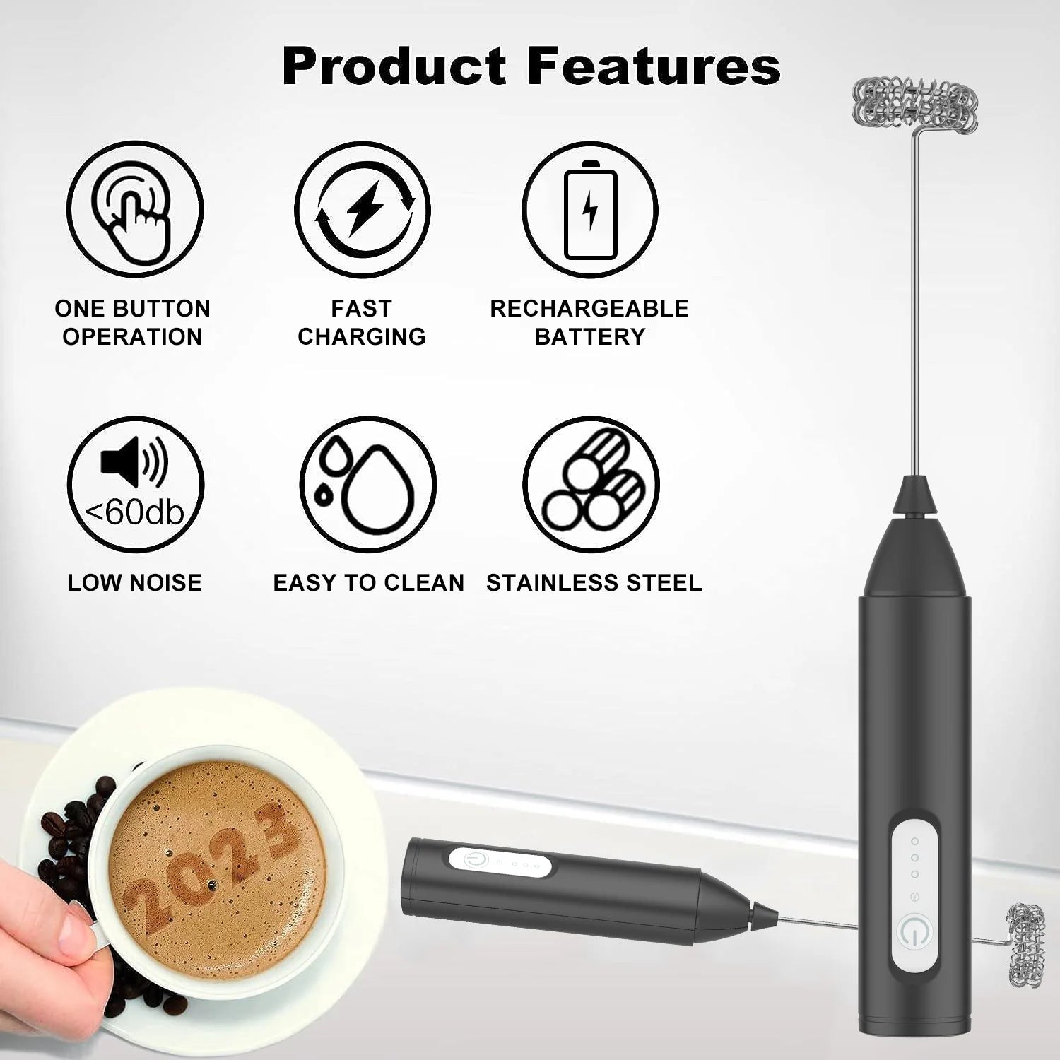 JIZHOU USB Rechargeable Milk Frother - Handheld Electric Frother with 3 Speeds, 11000 RPM, Mini Foam Maker for Coffee, Latte, Matcha & Eggs