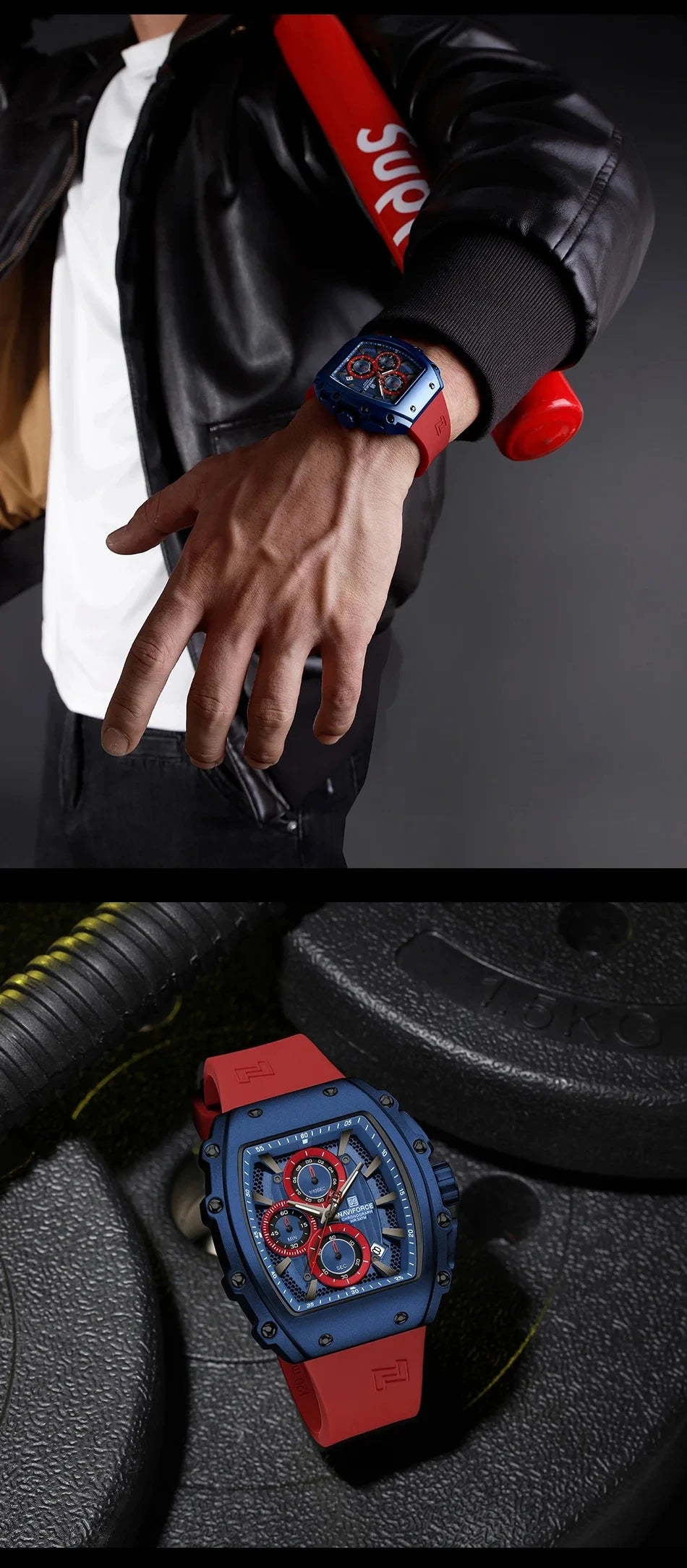 NAVIFORCE 8070 Men's Chronograph Watch - Waterproof Sport Watch with Luminous Hands, Silicone Strap, Calendar, Luxury Fashion Wristwatch