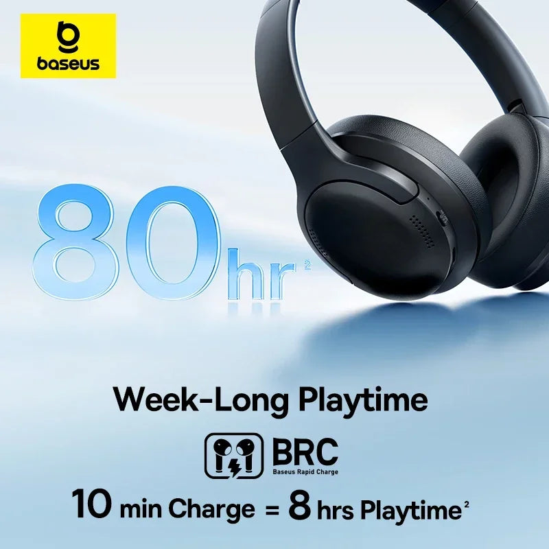 Baseus BH1 Lite Wireless Headphones - Bluetooth 6.0, 80H Playtime, Super Bass, ENC Clear Call, Lightweight Over-Ear Headset with Dual Connect