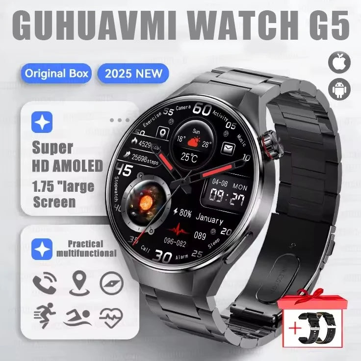 GUHUAVMI 1.75" AMOLED Smartwatch with GPS & Bluetooth Calling - IP68 Waterproof, 100+ Sports Modes, Heart Rate/SpO2 Monitor, 7-Day Battery