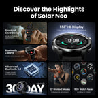 HAYLOU Solar Neo Smart Watch - Bluetooth Calling, 30-Day Battery, IP68 Waterproof, 127 Sports Modes, 24/7 Health Monitor, 1.53" HD Display