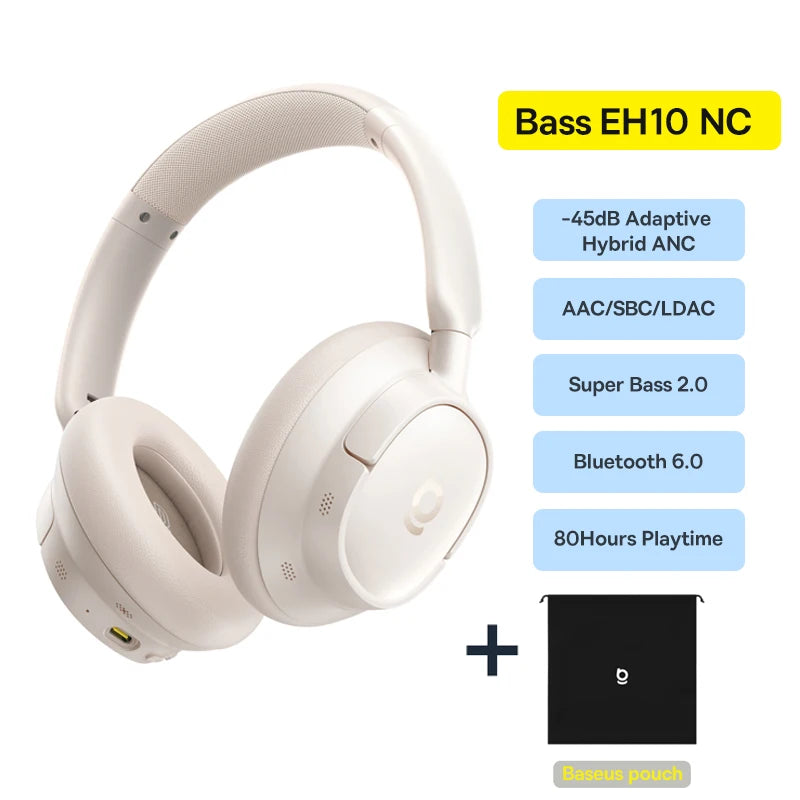 Baseus Bowie H1s Wireless Headphones - Bluetooth 5.4 with 46dB Hybrid ANC, 120H Playtime, Hi-Res Spatial Audio, 0.06s Low Latency, Foldable Over-Ear Headset